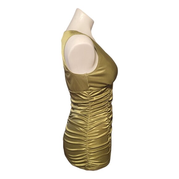 Studio Y Ruched Top Green Satin Shiny Size Medium Going Out Office Back Keyhole - Picture 5 of 9